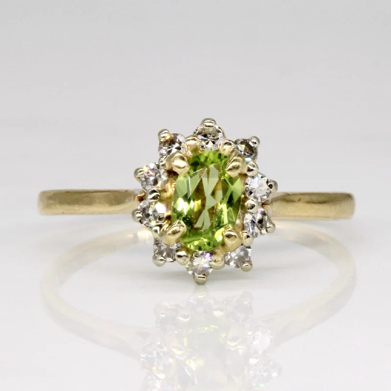 Peridot & Diamond Halo Ring | 0.40ct, 0.18ctw | SZ 8 |