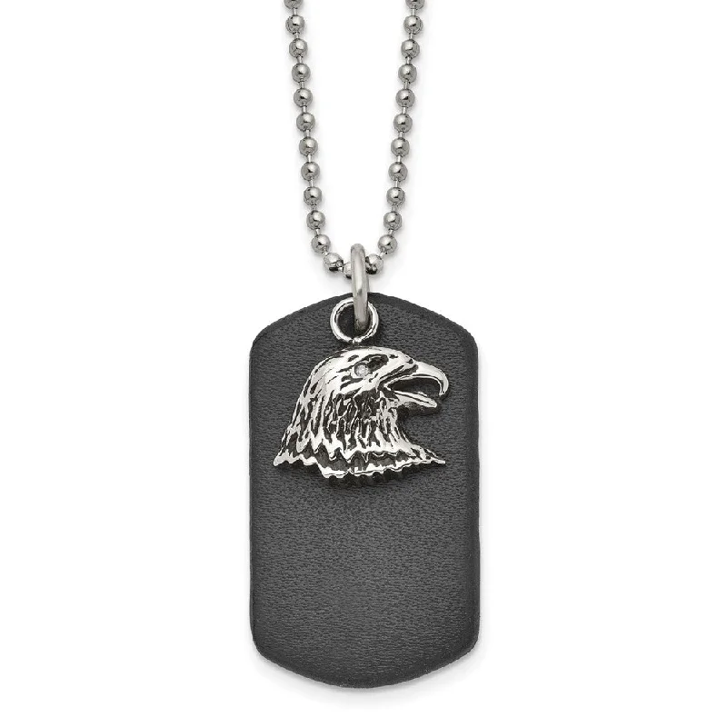 Men's Stainless Steel & Leather Eagle & Dog Tag Necklace, 22 Inch