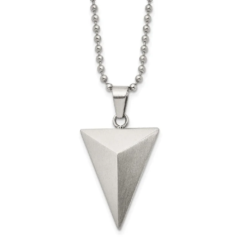 Stainless Steel Brushed Triangle Pyramid Necklace, 22 Inch