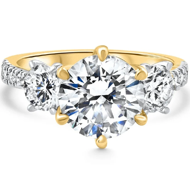 Certified 4.26Ct 3Stone Round Diamond Engagement 14k Yellow Gold Lab Grown