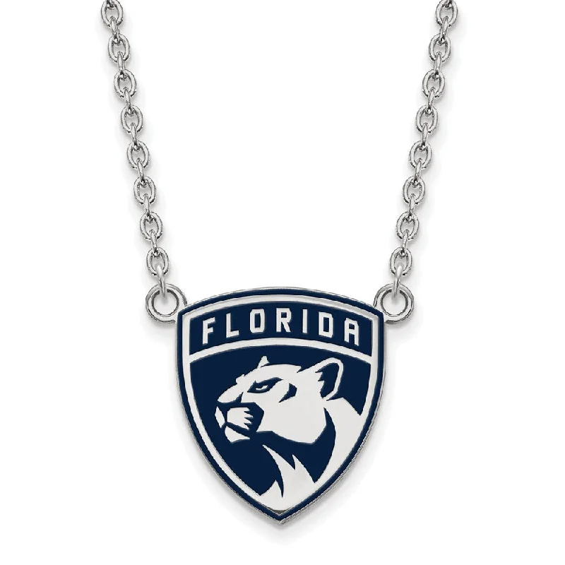 Sterling Silver NHL FL Panthers LG Enamel Necklace, 18 Inch