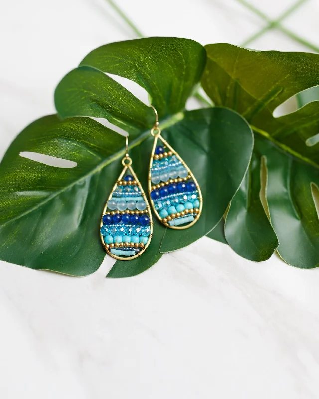 Blue Beaded Teardrop Earrings