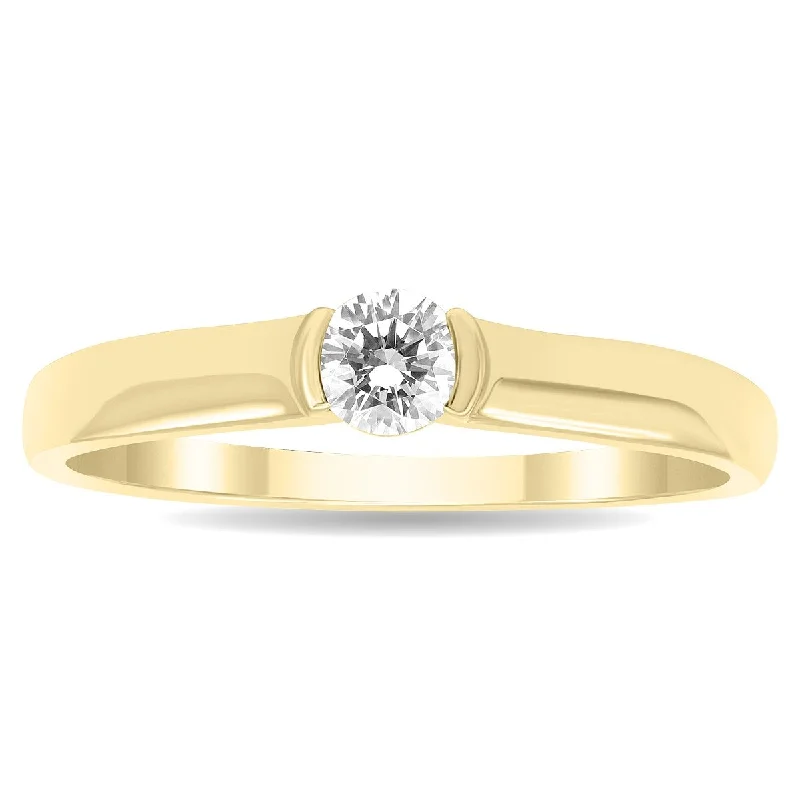 1/4 Carat Half Bezel Diamond Solitaire Ring in 10K Yellow Gold