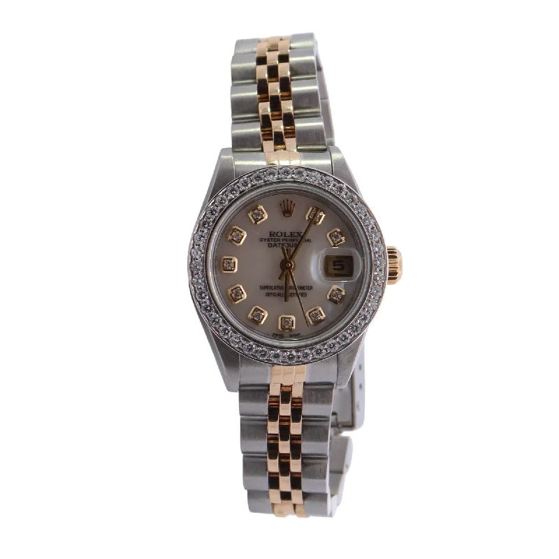 Rolex Datejust Two Tone Yellow Gold & Steel 26mm White MOP Diamond Dial Watch Reference #: 79173