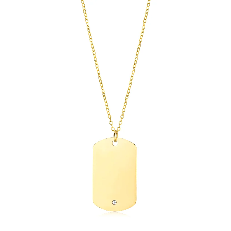 Men's Gold Plated Steel Dog Tag Necklace Created with Zircondia® Crystals