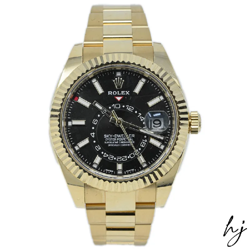 Rolex Men's Sky-Dweller 18K Yellow Gold 42mm Black Stick Dial Watch Reference #: 326938