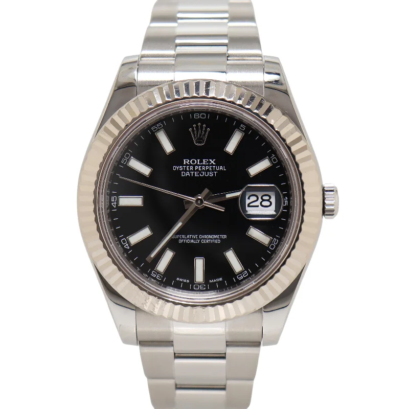 Rolex Datejust Stainless Steel 41mm Black Stick Dial Watch Reference# 116334