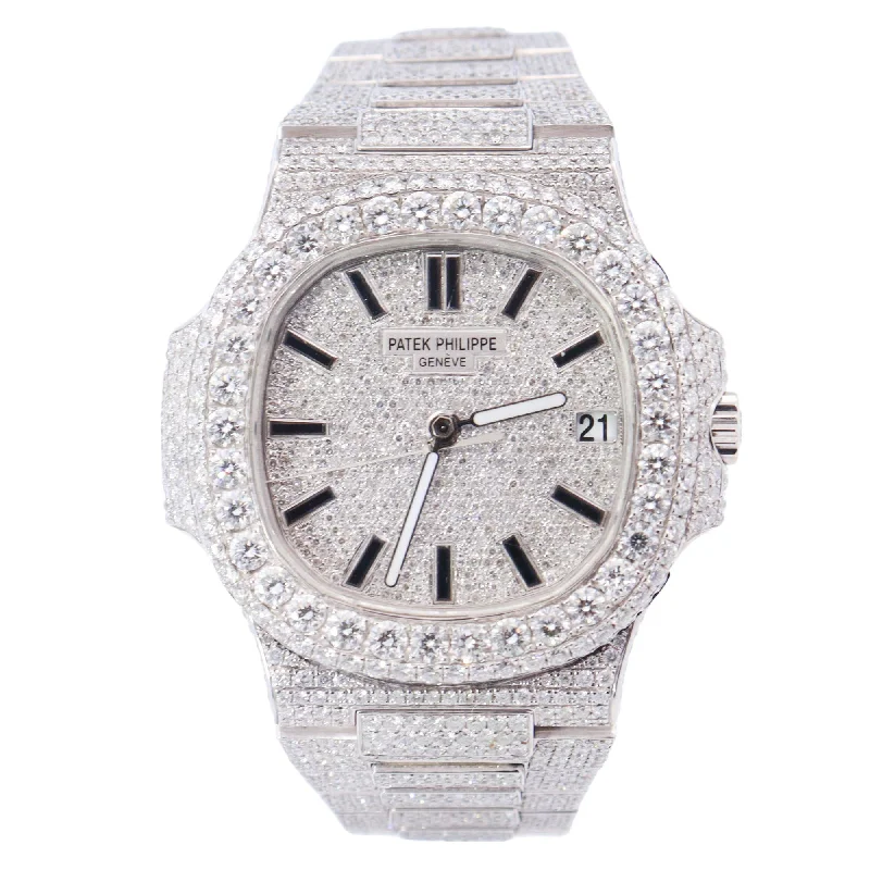 Patek Philippe Nautilus Stainless Steel 40mm Iced Out Pave Stick Dial Watch Reference# 5711