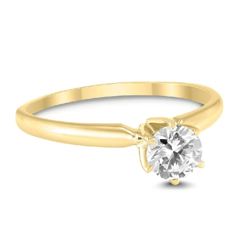 1/2 Carat Round Diamond Solitaire Ring in 14K Yellow Gold