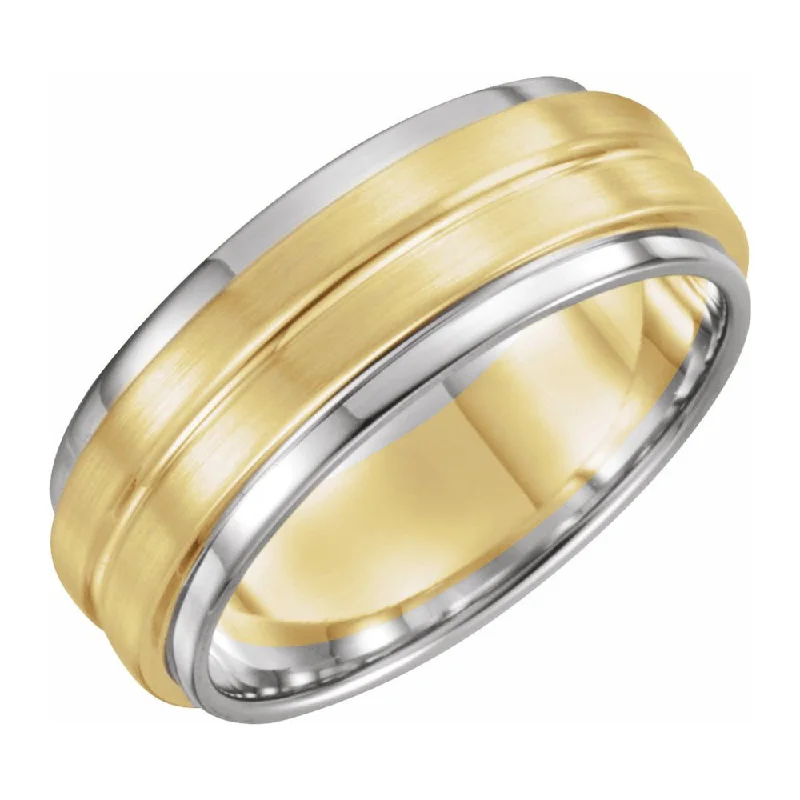 7mm 14K White & Yellow Gold Grooved Comfort Fit Band