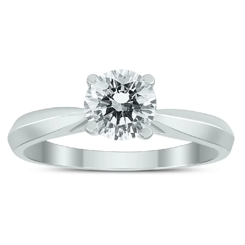 AGS Certified 1 Carat TW Diamond Solitaire Ring with Side Diamond Accents in 14K White Gold