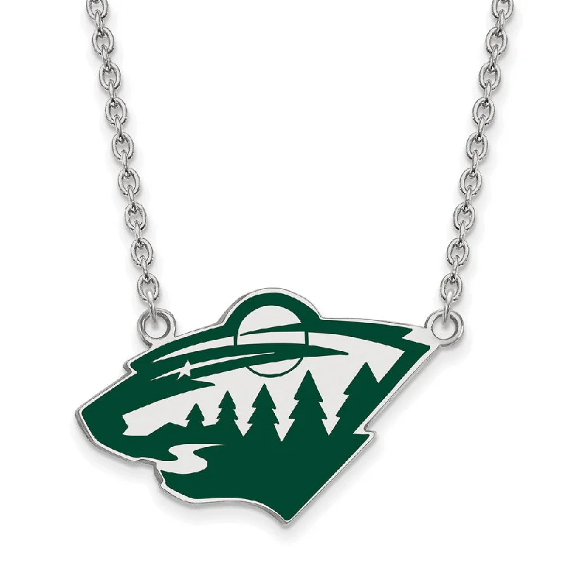 Sterling Silver NHL Minnesota Wild Large Enamel Necklace, 18 In