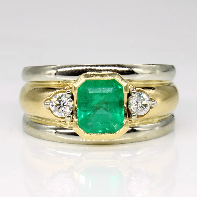 Emerald & Diamond Three Stone Cocktail Ring | 1.20ct, 0.16ctw | SZ 5.75 |