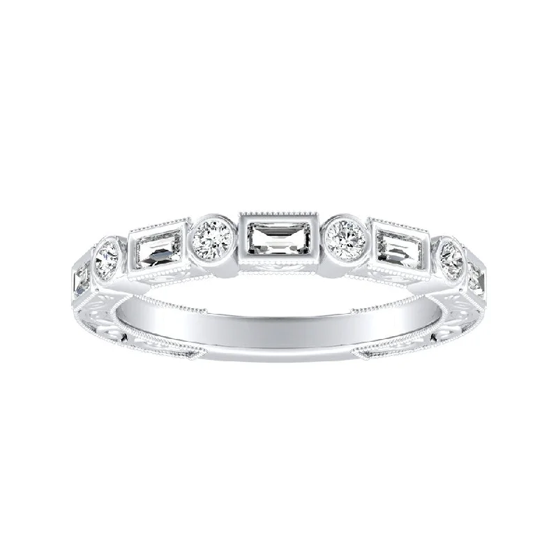 Auriya 1/3ctw Vintage Round and Baguette Diamond Wedding Band Platinum