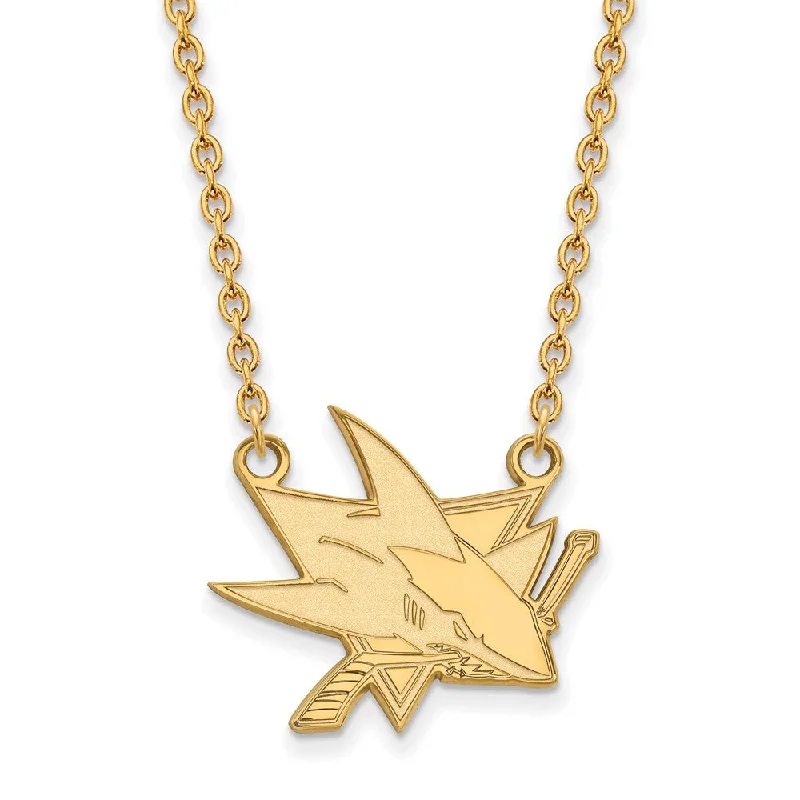 SS 14k Yellow Gold Plated NHL San Jose Sharks Large Necklace, 18 Inch