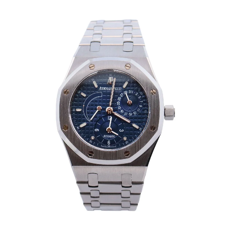 Audemars Piguet Royal Oak Dual Time Stainless Steel 39mm Blue Stick Dial Watch Reference# 25730ST