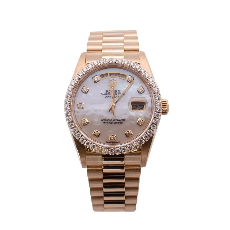 Rolex Day Date Yellow Gold 36mm White MOP Diamond Dial Watch Reference #: 18038