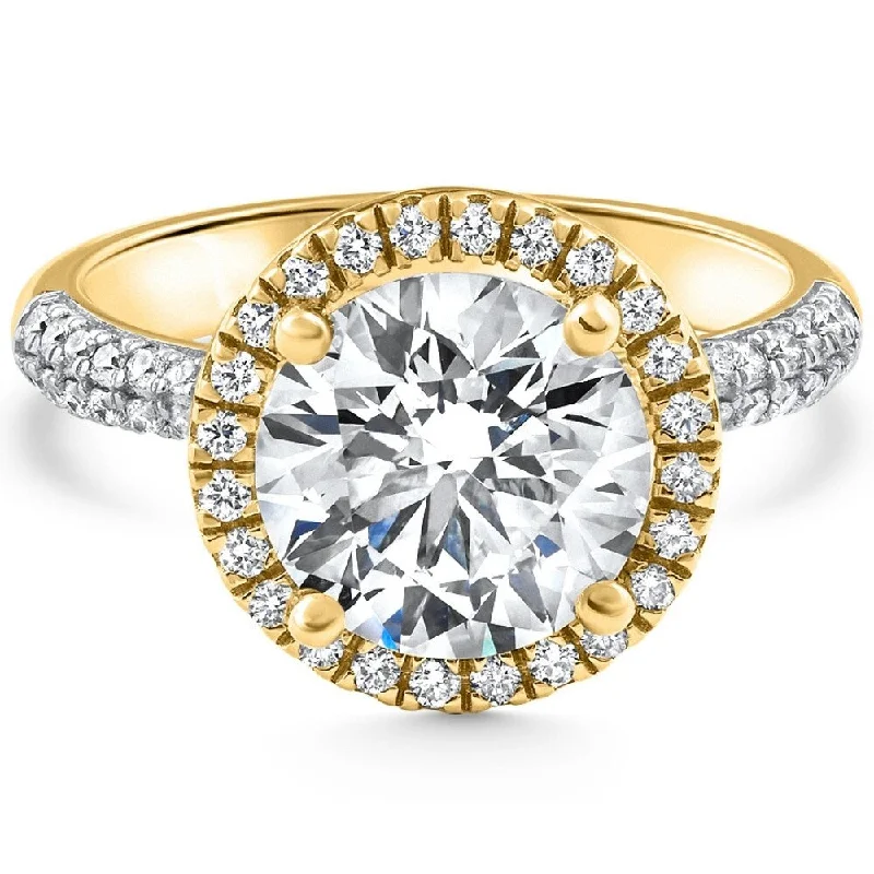 Certified 3.56Ct Diamond Halo Engagement Yellow Gold Lab Grown