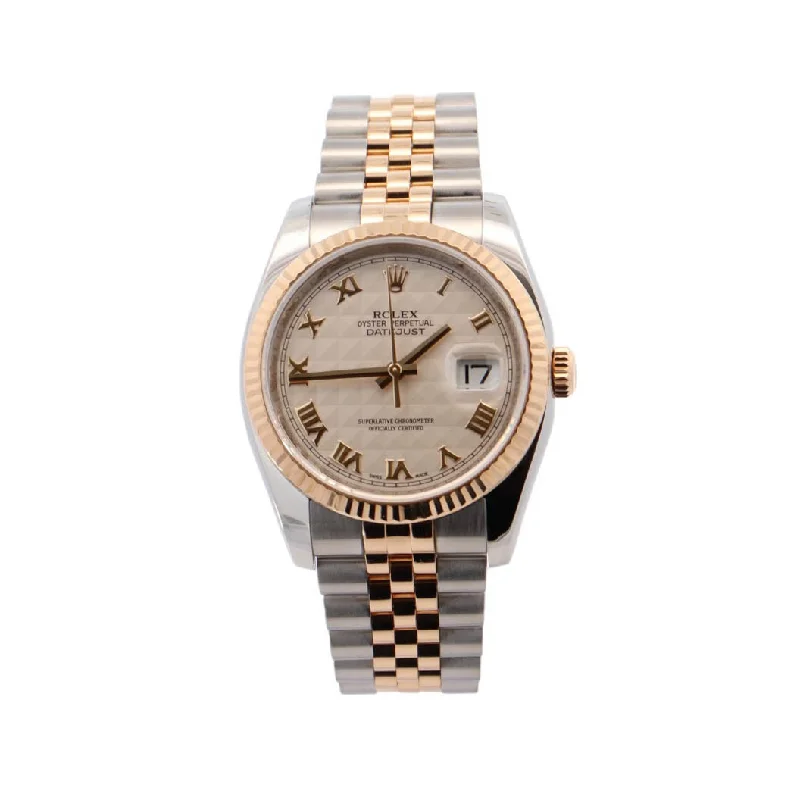 Rolex Datejust Two-Tone Stainless Steel & Yellow Gold 36mm White Pyramid Roman Dial Watch Internal SKU #: 590-13831