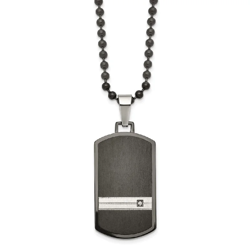 Men's Black Plated Stainless Steel & CZ Dog Tag Necklace, 24 Inch