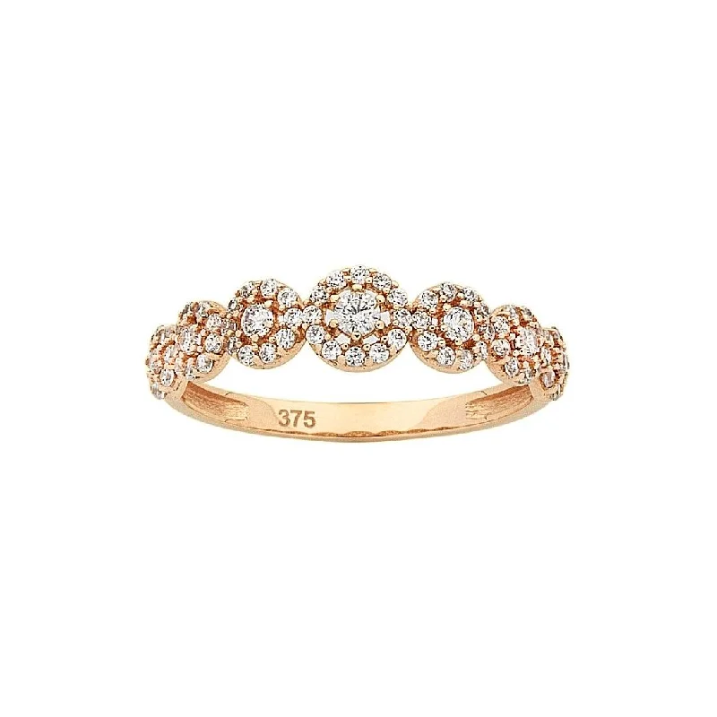 9ct Rose Gold Cubic Zirconia Multi Halo Stackable Ring