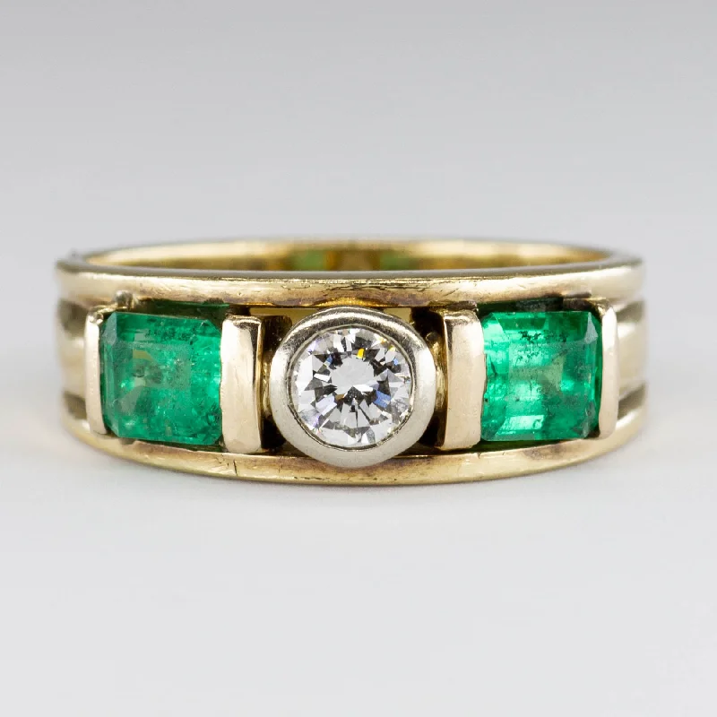 Emerald and Diamond Three Stone 14k Ring | 1.2ctw Emerald, 0.35 ctw Diamonds | SZ 8.75