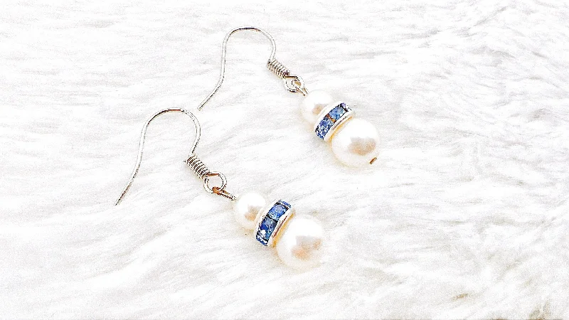 Blue Topaz Rhinestone Pearl Earrings