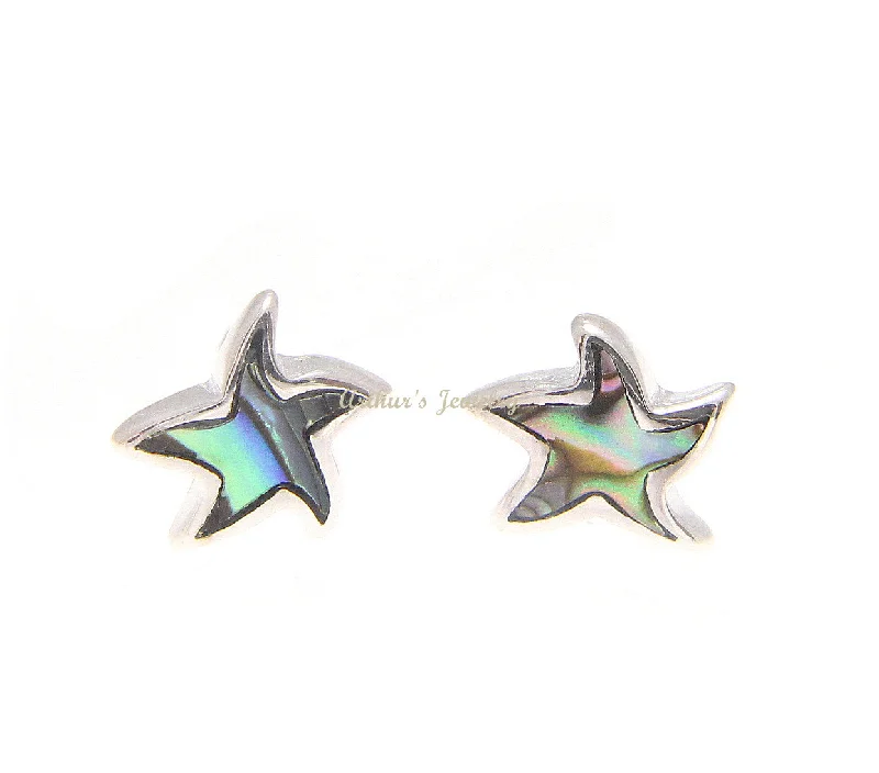 925 Sterling Silver Hawaiian Starfish Sea Star Abalone Shell Paua Post Earrings