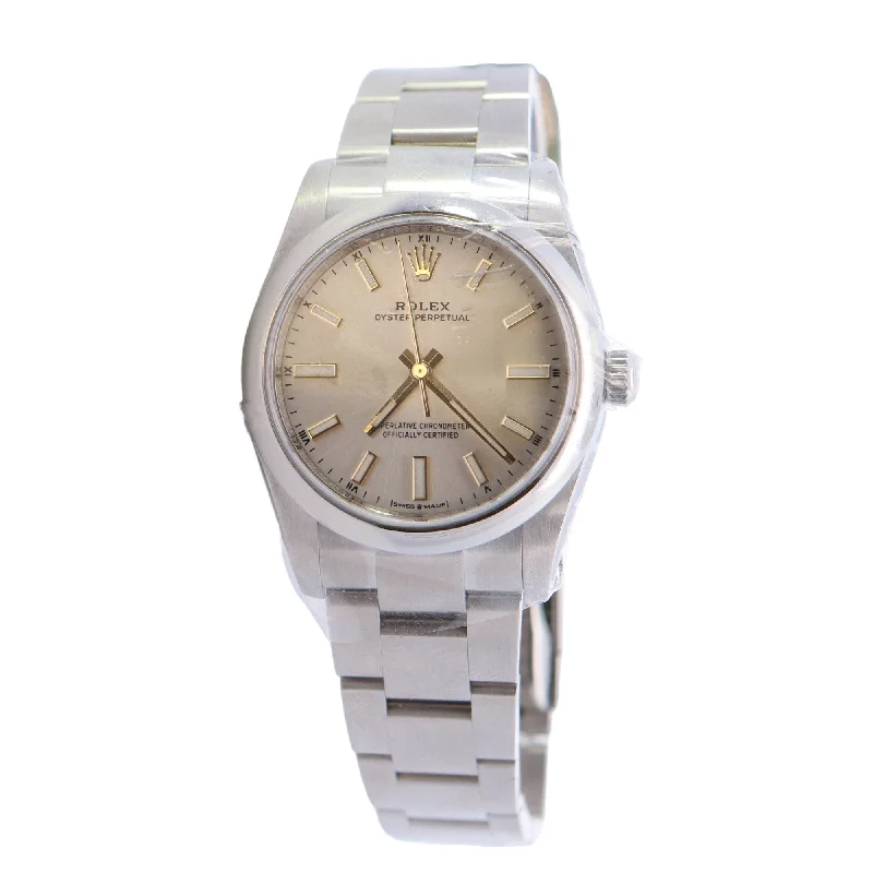 Rolex Oyster Perpetual Stainless Steel 34mm Silver Stick Dial Watch Ref# 124200