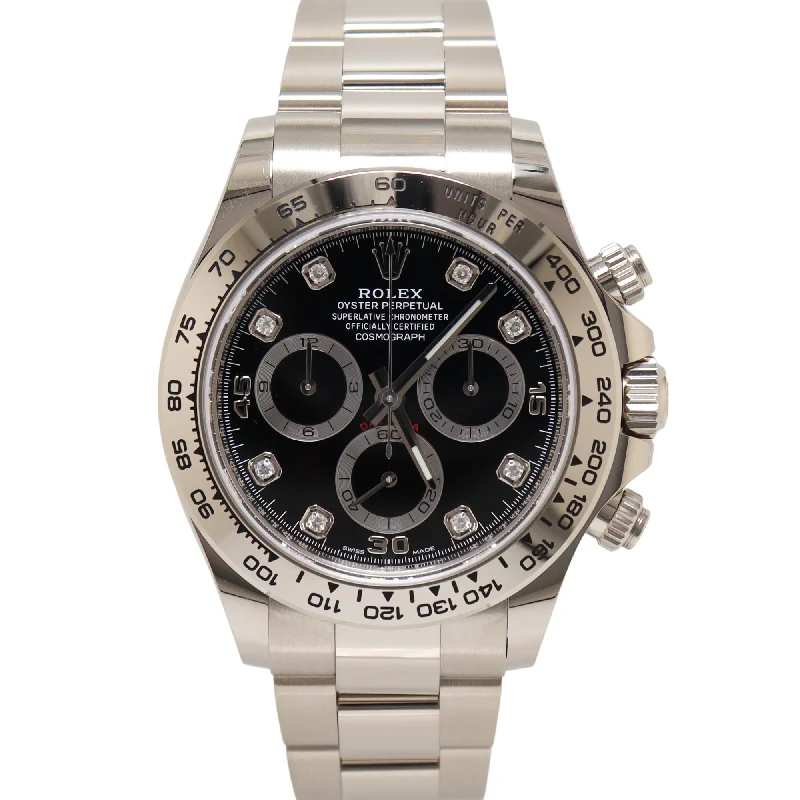 Rolex Daytona White Gold 40mm Black Chronometer Diamond Dial Watch Reference #: 116509