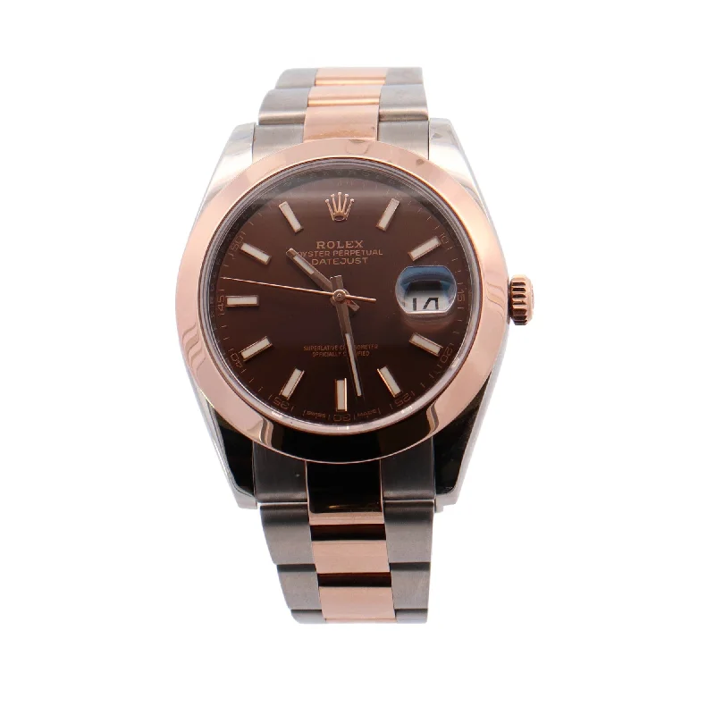 Rolex Datejust 41mm Everose Gold & Stainless Steel Chocolate Stick Dial Watch Reference #: 126301