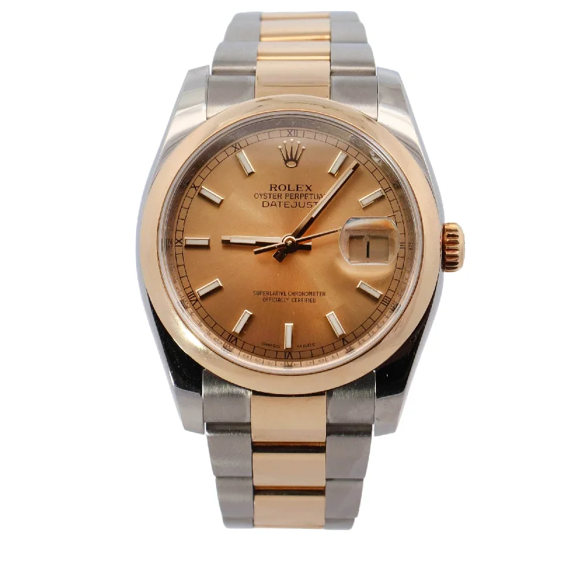 Rolex Datejust 36mm Yellow Gold & Stainless Steel Champagne Stick Dial Watch Reference# 116203