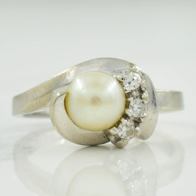 Cultured Pearl & Diamond Bypass Ring | 1.50ct, 0.06ctw | SZ 5.75 |