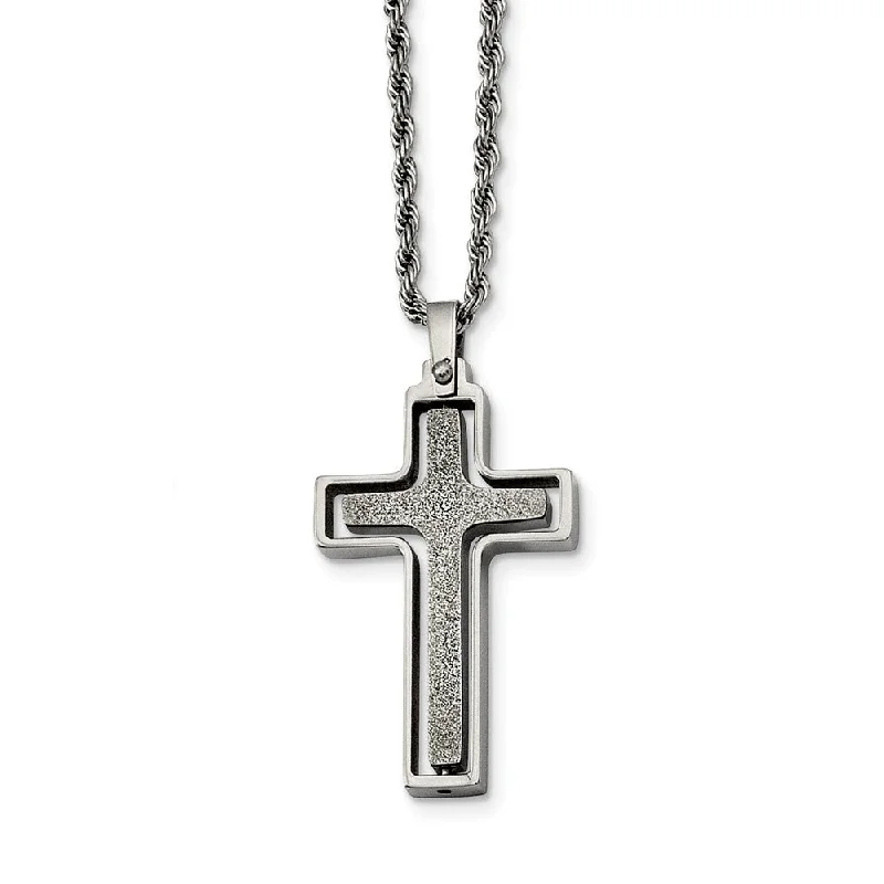 Stainless Steel 2 Piece Laser Cut Cross Necklace - 22 Inch