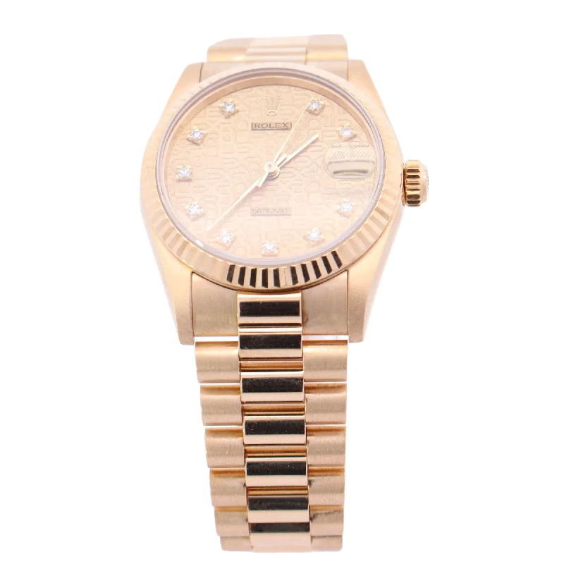 Rolex Datejust Yellow Gold 31mm Champagne Stick Dial Watch Reference #: 68278