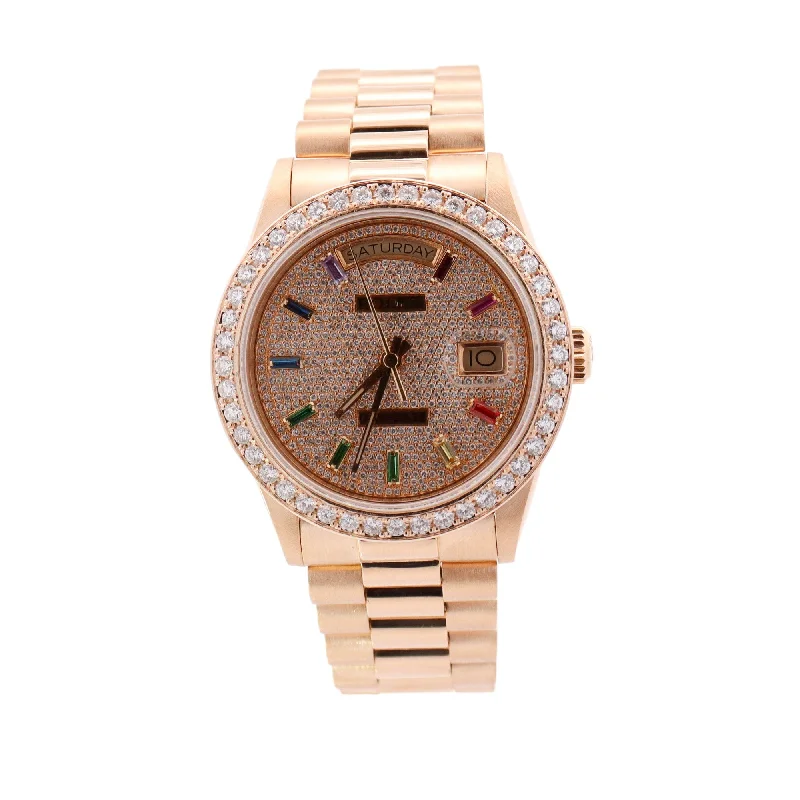 Rolex Day Date Yellow Gold 36mm Custom Diamond Pave Dial Watch Reference #: 18038