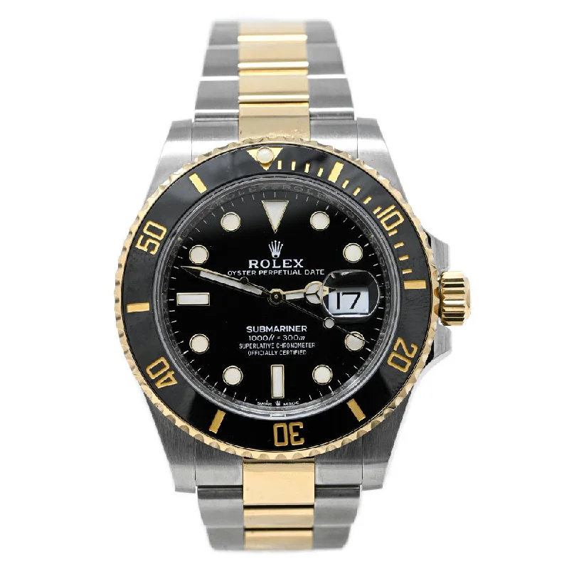 Rolex Men's Submariner Date 18K Yellow Gold & Steel 41mm Black Dot Dial Watch Reference #: 126613LN