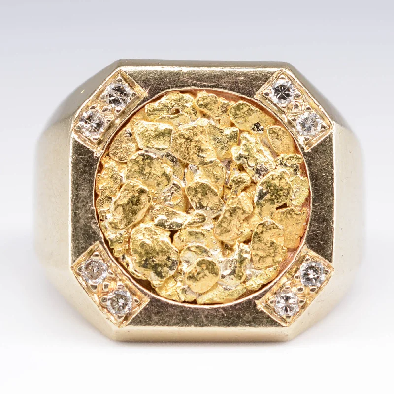 Diamond and Gold Nugget Signet Ring | 0.08ctw | SZ 9.25 |