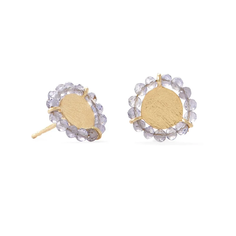 14 Karat Gold Plated Bead Edge Post Earrings