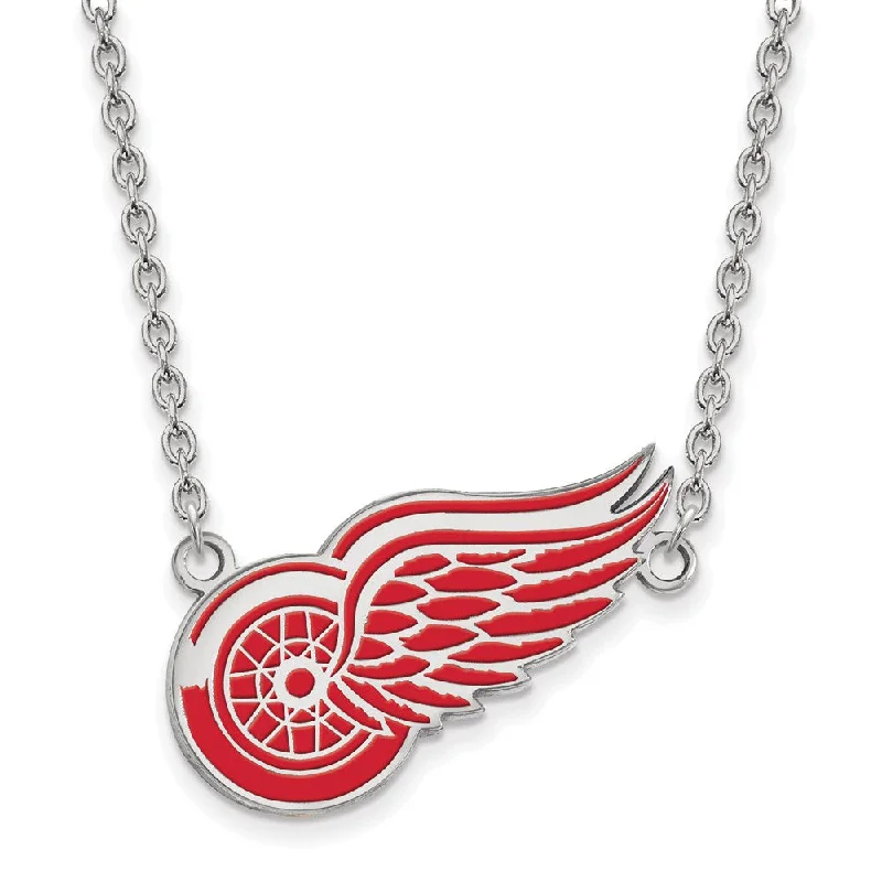 Sterling Silver NHL Red Wings Large Enamel Necklace, 18 Inch