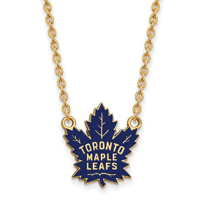 SS 14k Yellow Gold Plated NHL Maple Leafs LG Enamel Necklace, 18 Inch