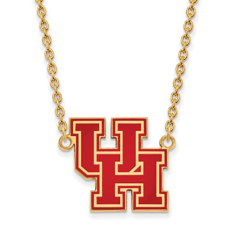 14k Gold Plated Silver U of Houston Large Enamel Pendant Necklace