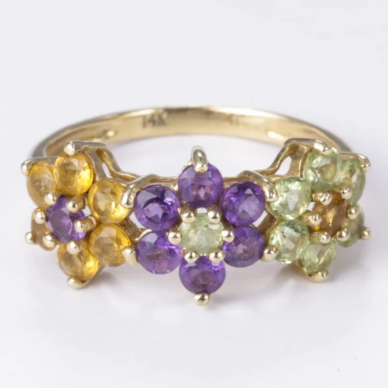 14k Floral Motif Ring| 0.33ctw, 0.33ctw, 0.42ctw | Size 4.75