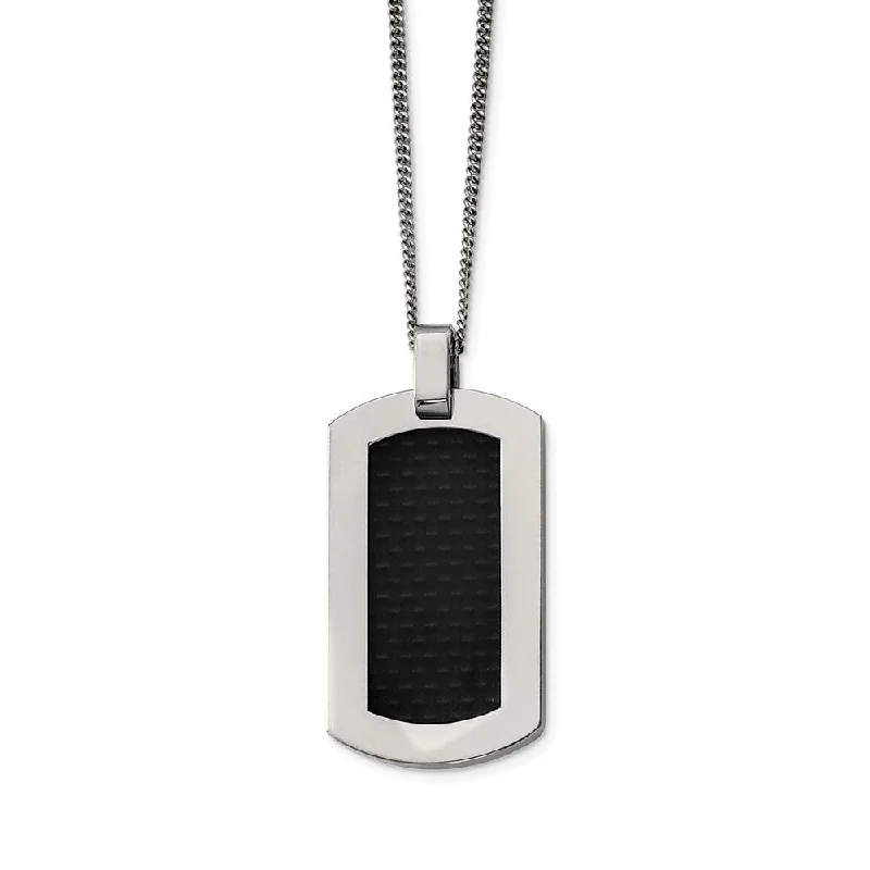 Titanium and Black Carbon Fiber Dog Tag Necklace 24 Inch