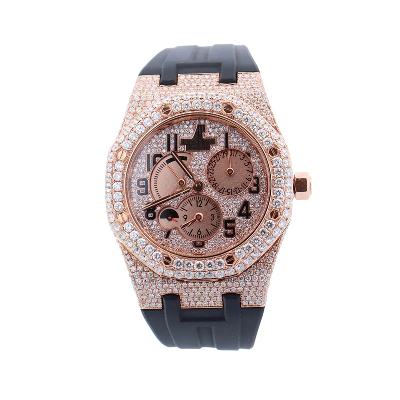 Audemars Piguet Dual Time " Iced Out" Rose Gold 39mm Custom Pave Diamond Dial Watch  Reference #:  26120OR.OO.D088CR.01