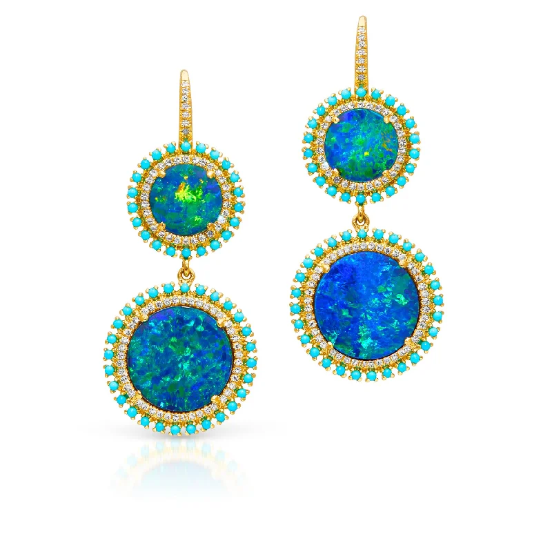 14KT Yellow Gold Opal Diamond Kai Double Drop Earrings