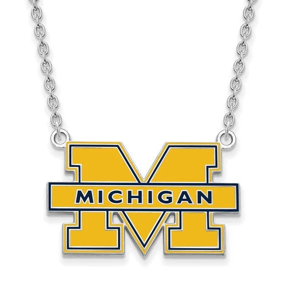 Sterling Silver U of Michigan Large Blue Enameled 'M' Pendant Necklace