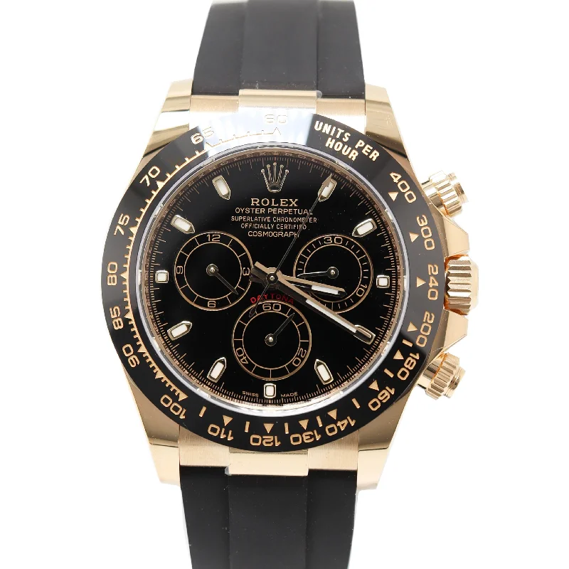 Rolex Mens Daytona Yellow Gold 40mm Black Chronograph Dial Watch Reference #: 116518LN