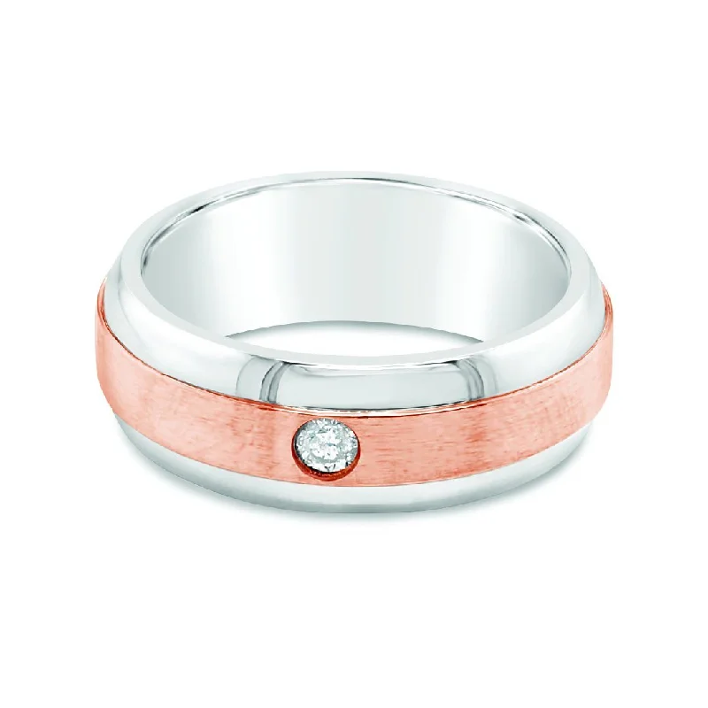 Mens Two Tone Diamond Ring in 9ct Rose Gold & Stainless Steel