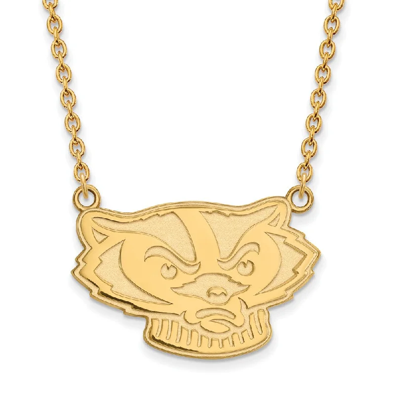 14k Gold Plated Silver U of Wisconsin Large Badger Pendant Necklace